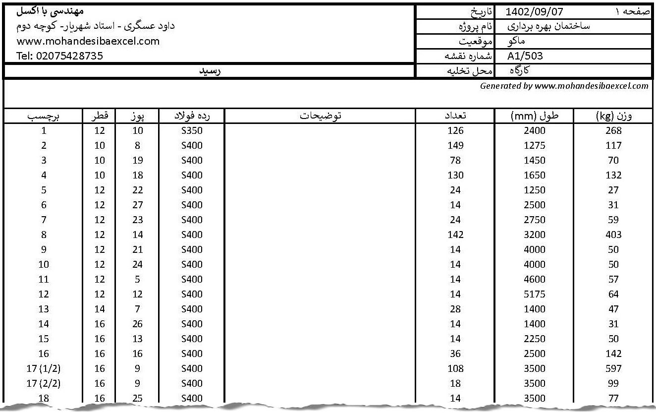 برگه رسید خروج آرماتور از انبار