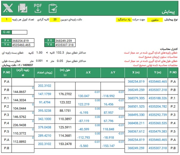 محاسبات پیمایش حلقوی حالت: مختصات نقطه اول و دوم معلوم - حرکت پاد ساعتگرد