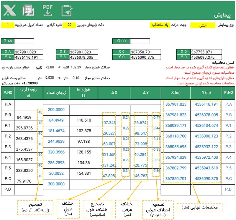 برنامه تحت اکسل محاسبه انواع پیمایش