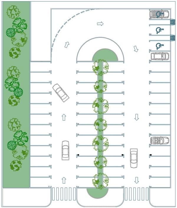 نقشه اتوکد پلان محوطه سازی پارکینگ عمومی