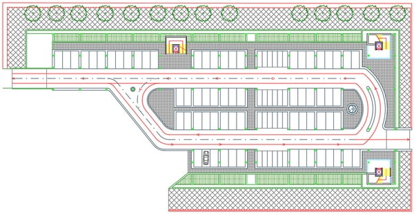 نقشه اتوکد محوطه سازی پارکینگ عمومی
