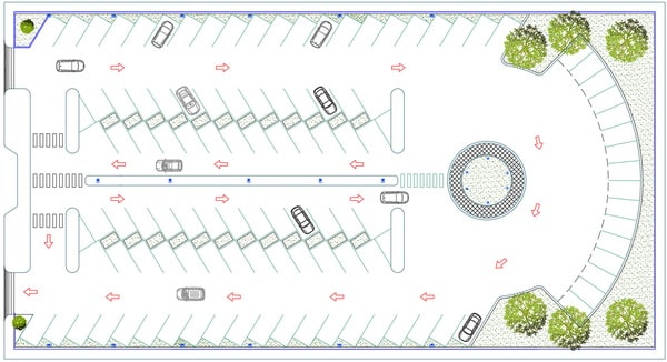 نقشه اتوکد پلان محوطه سازی پارکینگ عمومی