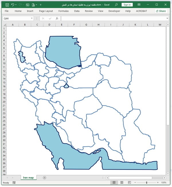 نقشه ایران به تفکیک استان ها در اکسل