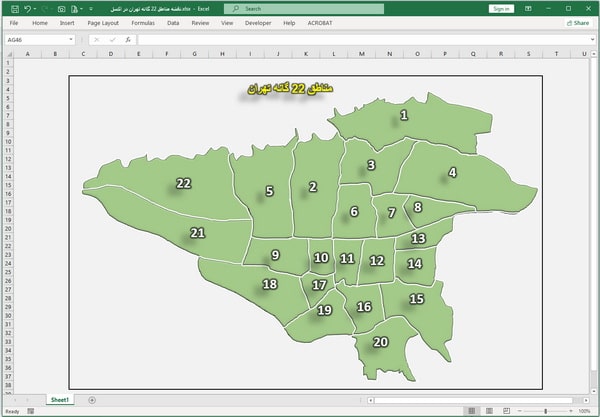 نقشه مناطق 22 گانه تهران در اکسل