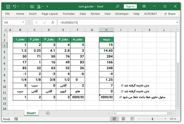 تابع SUM