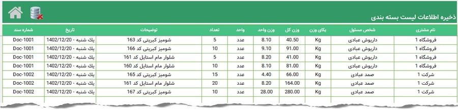 برنامه ایجاد برگه لیست محصولات بسته بندی شده